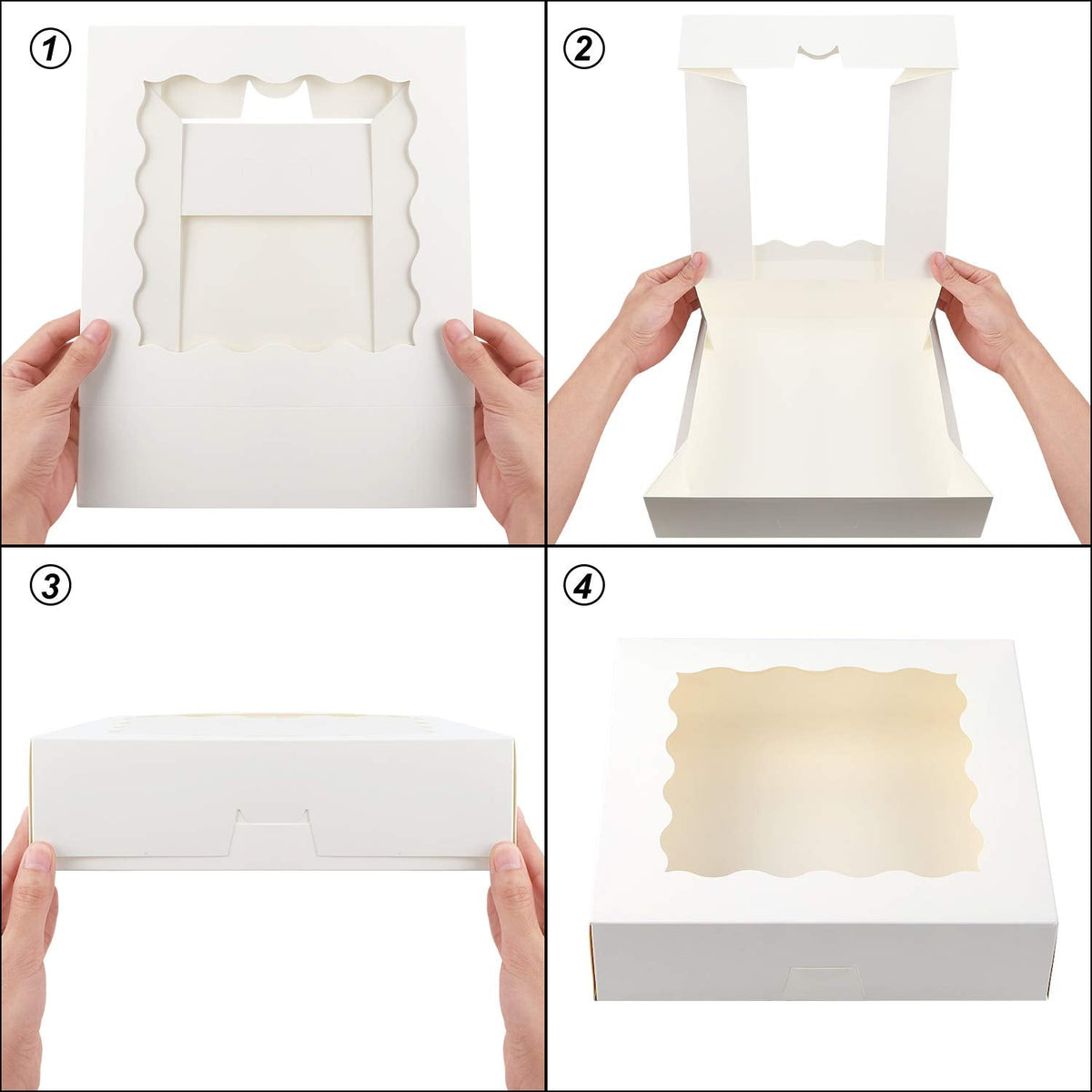 10 x 10 x 2.5" White Bakery Boxes with Window Pastry Boxes for Cakes, Cookies and Desserts