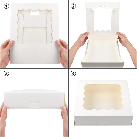 10 x 10 x 2.5" White Bakery Boxes with Window Pastry Boxes for Cakes, Cookies and Desserts