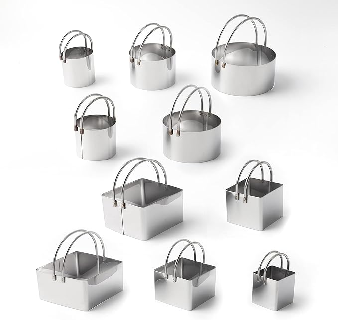 Baking Cookie Cutter Set of 10 – Round & Square Stainless Steel Cutters with Handles