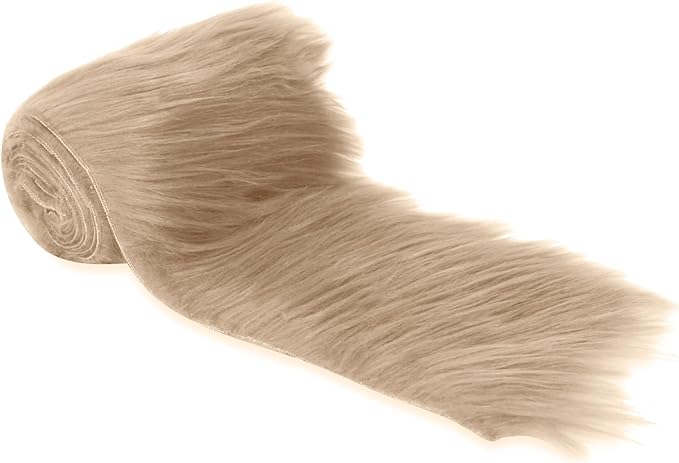 Faux Fur Fabric Ribbon Beige Shaggy Pre-Cut Strips