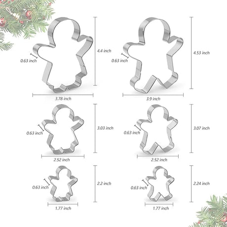 6 Piece Gingerbread Man Cookie Cutters Set, Gingerbread Famili Biscuits Cutter Gingerbread Boy and Girl, Stainless Steel