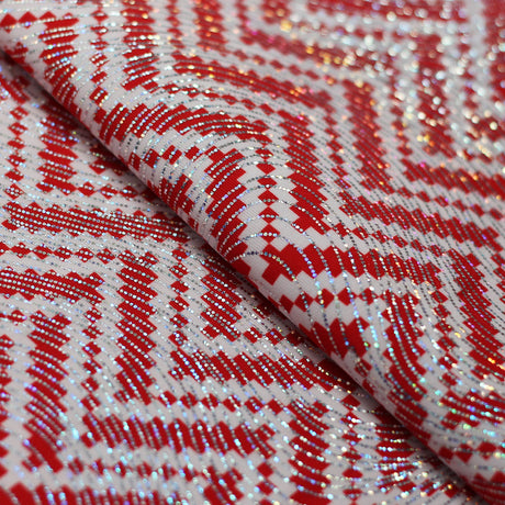 Zig Zag Racer Foil Polyester Spandex Fabric - Sparkly Chevron Foil Print, 58/60" Width (1 Yard)