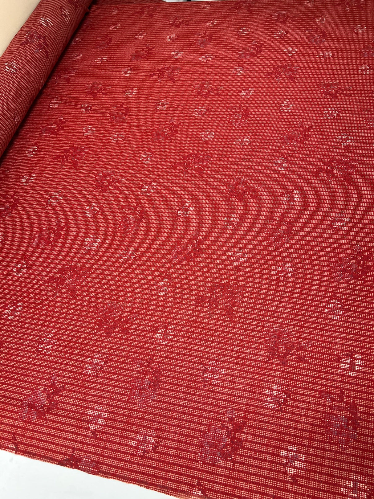 Acrylic Knitted Fabric Red Beige Printed