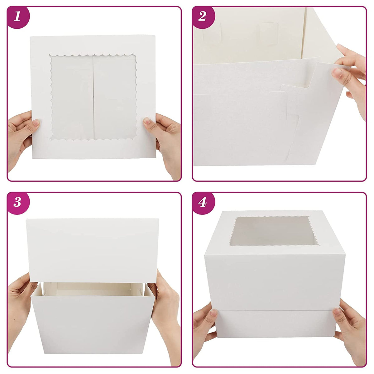 10 x 10 x 8" White Bakery Boxes with Window Pastry Boxes for Cakes, Cookies and Desserts