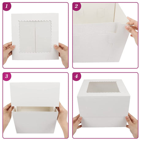 10 x 10 x 8" White Bakery Boxes with Window Pastry Boxes for Cakes, Cookies and Desserts