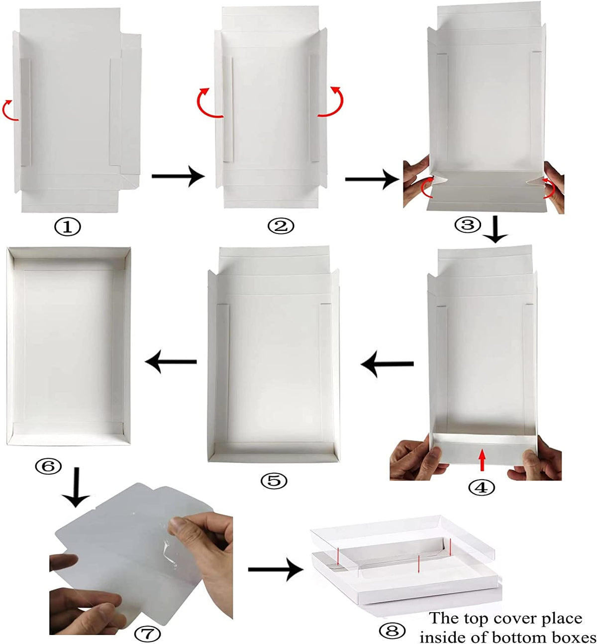 9.5" x 6" x 1.25" Transparent Clear lid White Bakery Boxes with Window Pastry Boxes for Strawberries, Cookies and Desserts