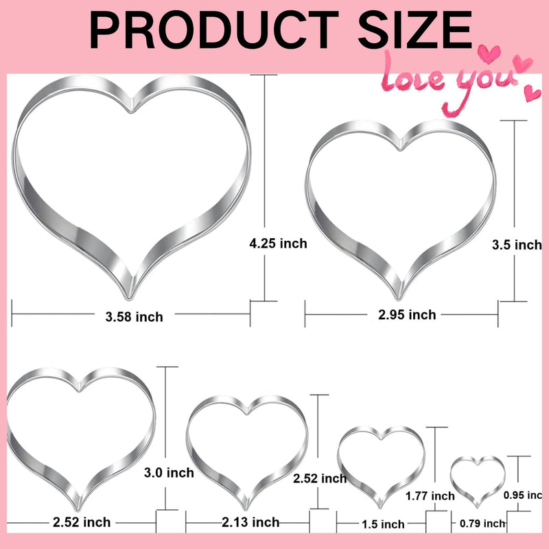 Heart Cookie Cutter Set-6 Pieces-4.25" 3.5" 3.0" 2.5" 1.7" 0.95"-Cookie Cutters Fondant