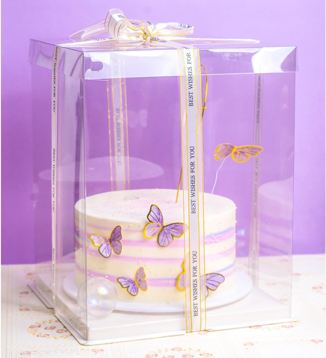 10x10x12 Inch Clear Cake Box Transparent White Tall Layer with clear lid