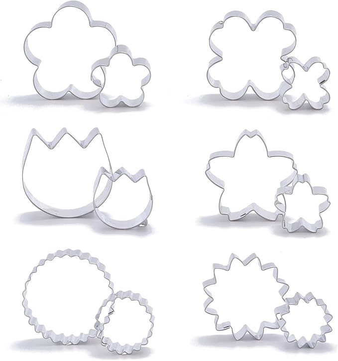 12-Piece Floral Cookie Cutter Set – Biscuit, Fondant & Pastry Cutters in Various Flower Shapes