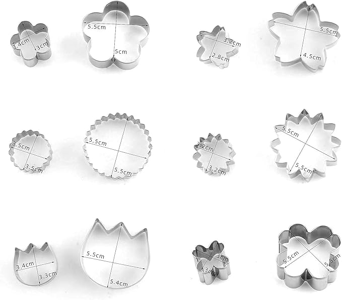 12-Piece Floral Cookie Cutter Set – Biscuit, Fondant & Pastry Cutters in Various Flower Shapes