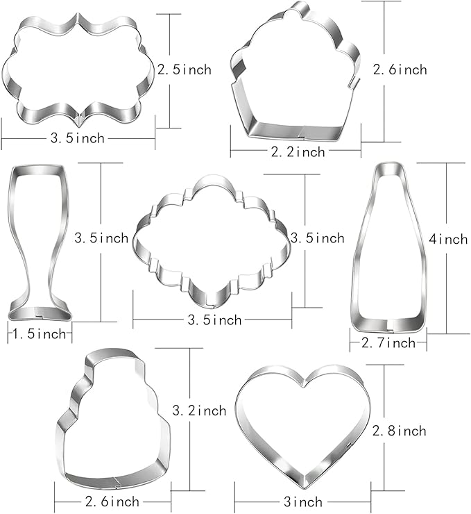 7 PCS Party Cookie Cutters – Heart, Cake, Cupcake, Wine, Champagne & Plaque Shapes