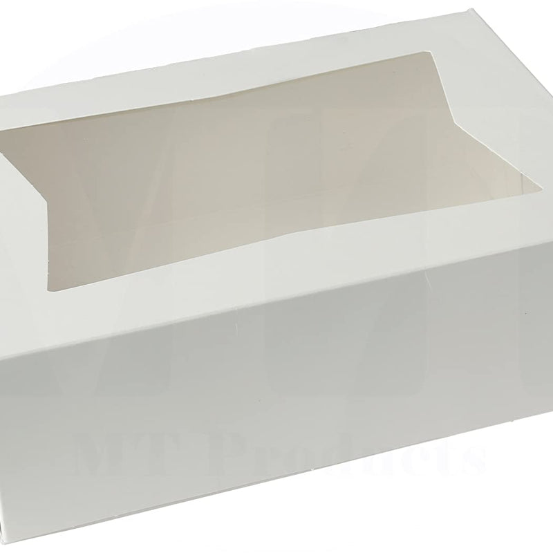 8" x 5 3/4" x 2 1/2" H White Bakery Treat Boxes with Window Pastry Boxes for Cakes, Cookies and Desserts
