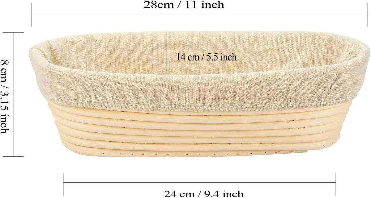 Bread Proofing Basket 11 inch Oval Shaped Dough Proofing Bowl w/Liners Perfect for Professional & Home Sourdough Bread Baking