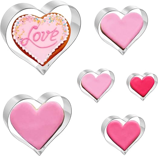 Heart Cookie Cutters 6 PCS, 2'', 3'', 3.25'', 3.75'', 4'', 5'', for Valentine's Day