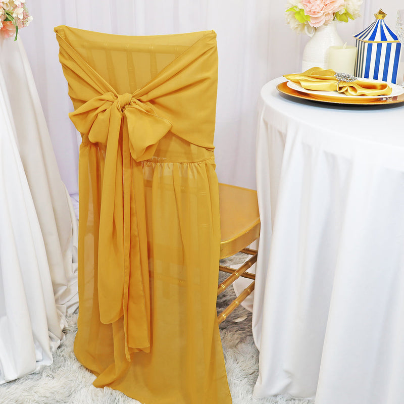 Gold Chiffon Chiavari Chair Back Cover with Sash