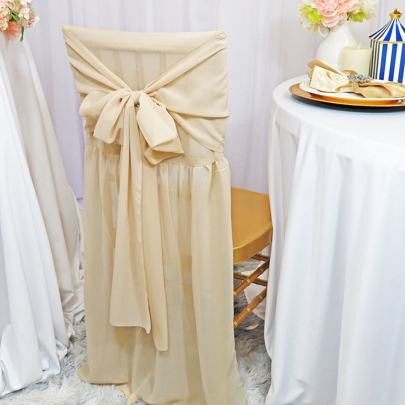 Champagne Chiffon Chiavari Chair Back Cover with Sash