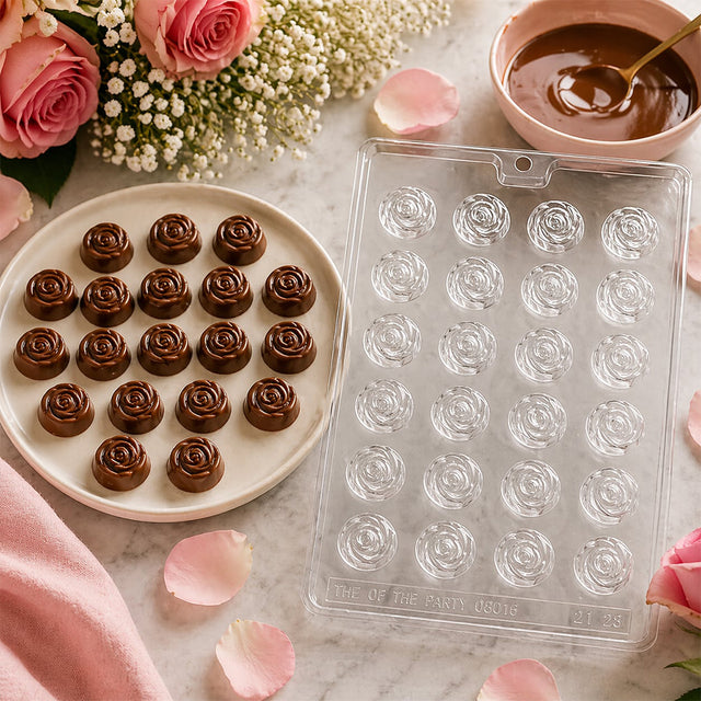 Plastic Chocolate Mold, Bite Size Roses, 24 Cavities