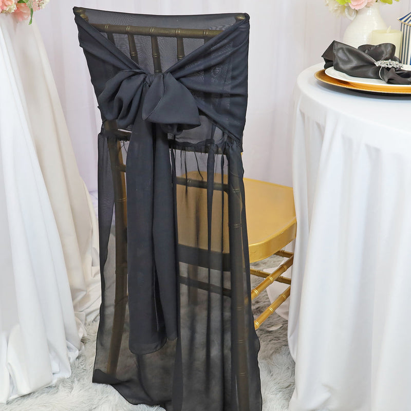Black Chiffon Chiavari Chair Back Cover with Sash