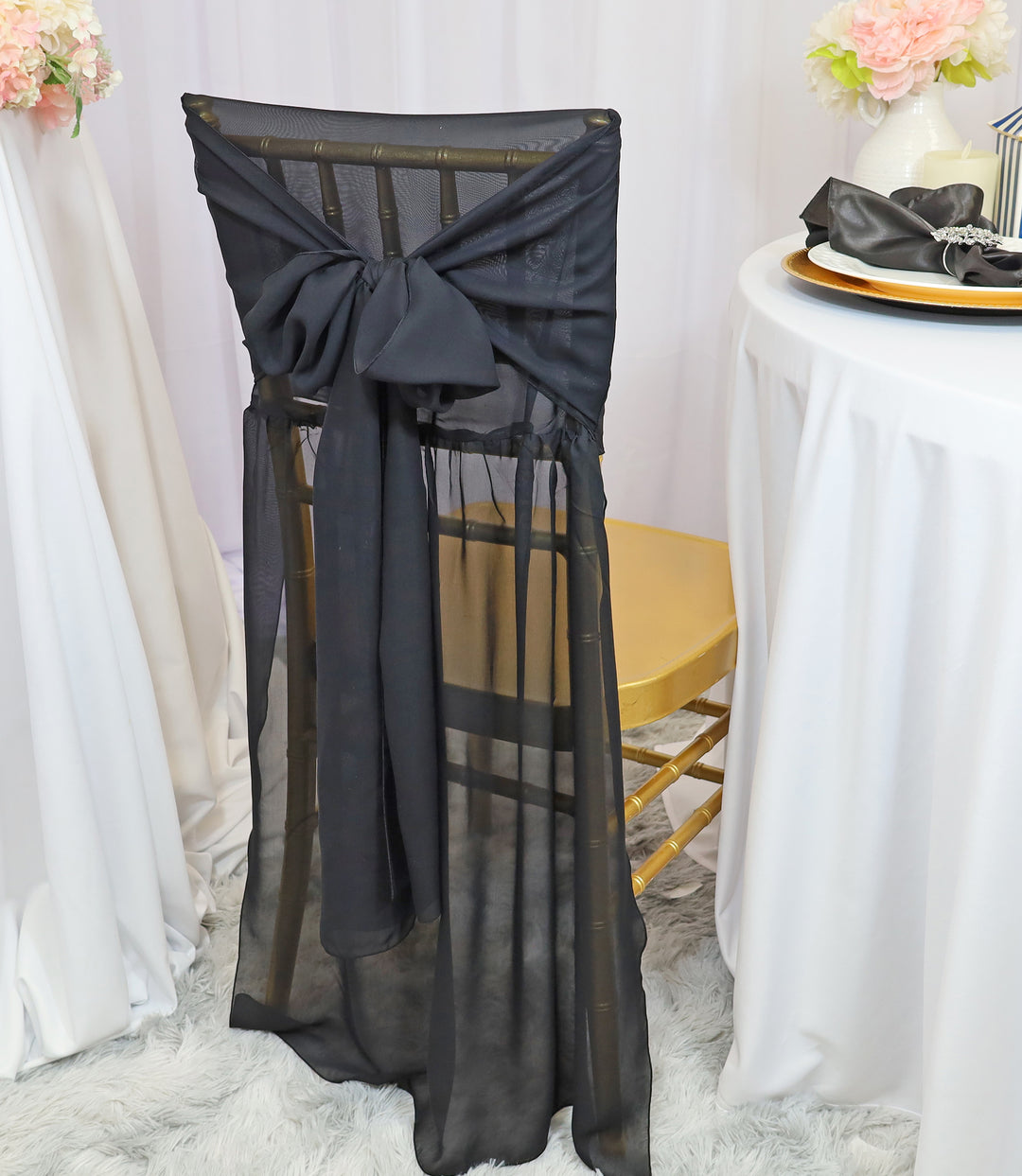 Black Chiffon Chiavari Chair Back Cover with Sash