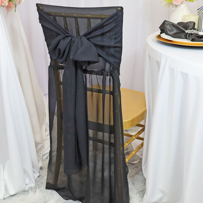 Chiffon Chiavari Chair Cover With Sash Black
