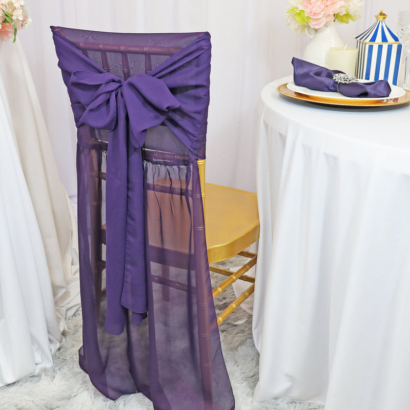 Eggplant Chiffon Chiavari Chair Back Cover with Sash