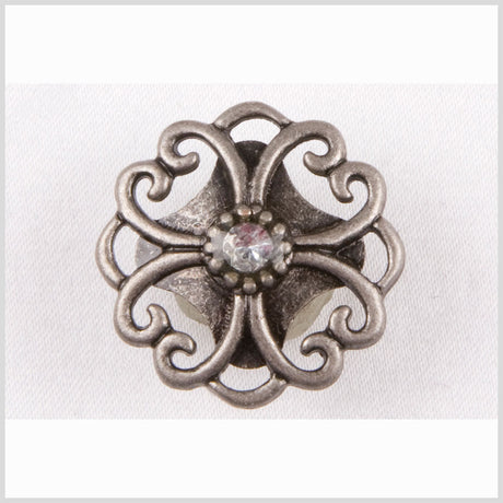 Silver/Crystal Metal Coat Button - 24L/15mm