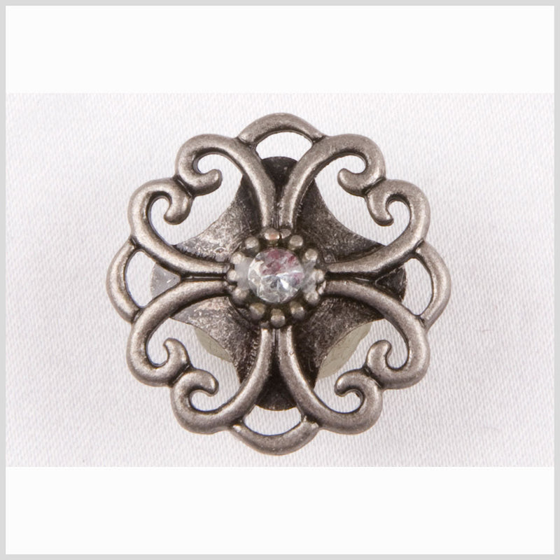 Silver/Crystal Metal Coat Button - 28L/18mm