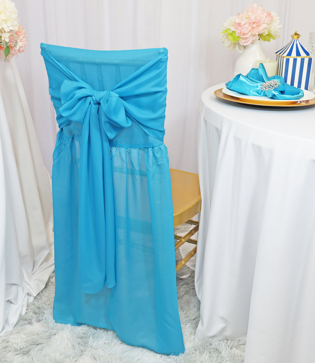 Turquoise Chiffon Chiavari Chair Back Cover with Sash