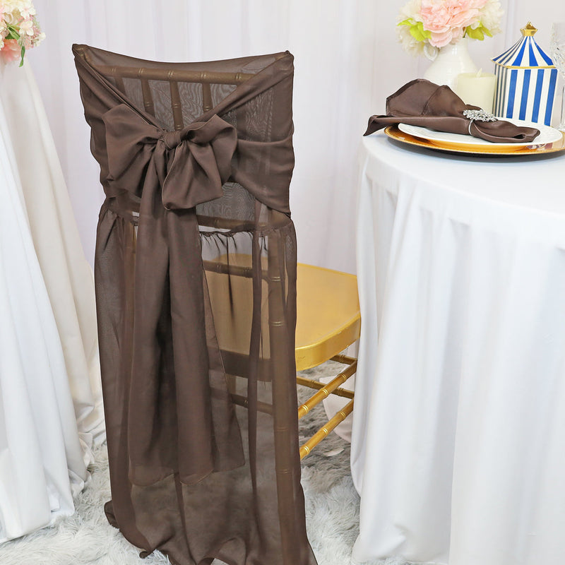 Chocolate Chiffon Chiavari Chair Back Cover with Sash