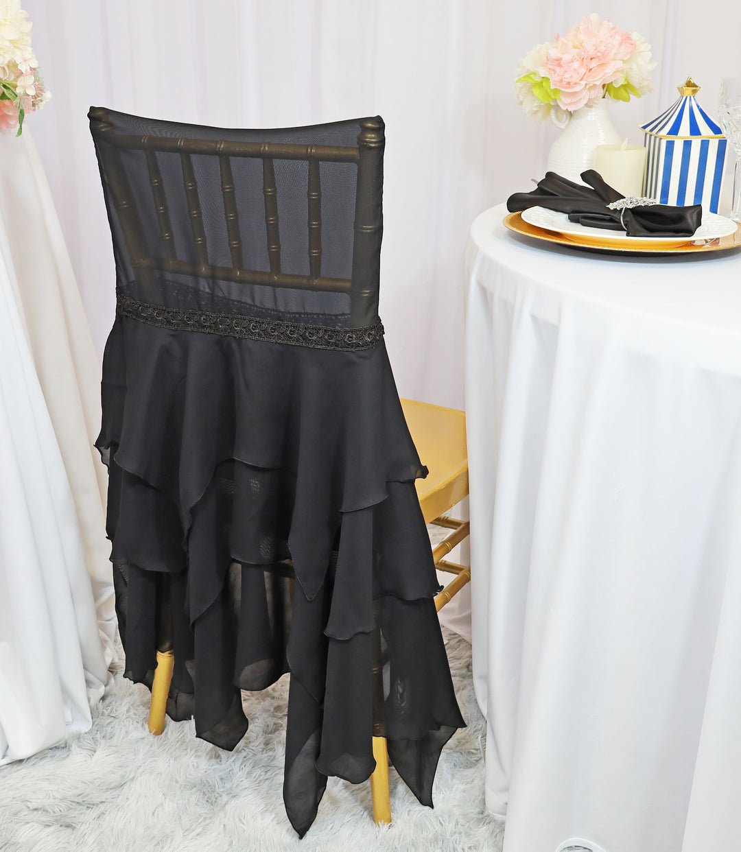 Apple Red Chiffon Chiavari Chair Cover with Sash