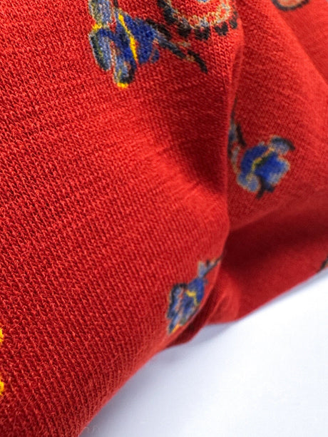 Acrylic Knitted Fabric Red Blue Paisley Floral