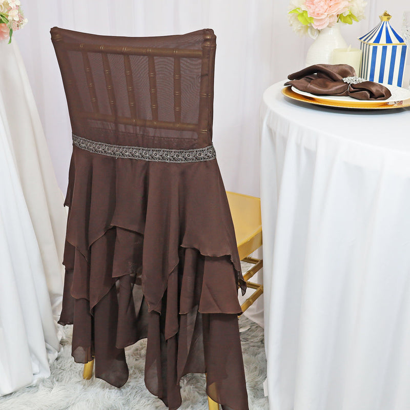 Chocolate Chiffon Chiavari Chair Cover with Sash