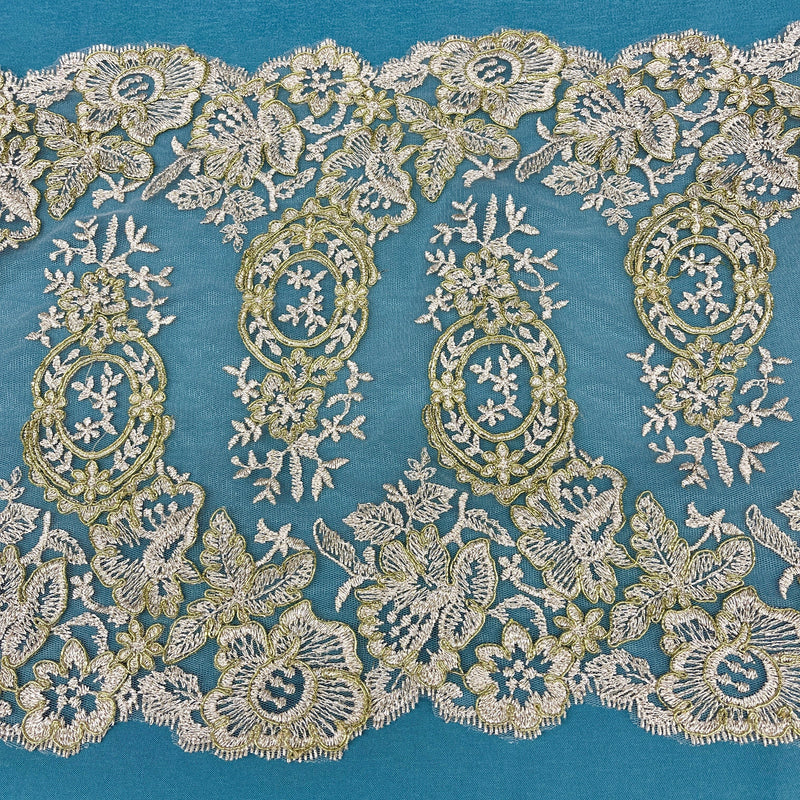 Corded Embroidered Lace Trim 12.5" Wide