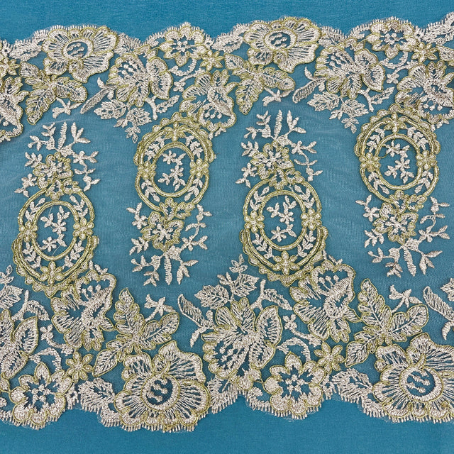 Corded Embroidered Lace Trim 12.5" Wide