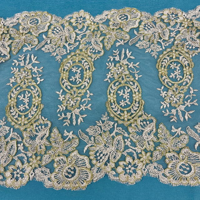 Embroidered Corded Lace Trim Gold Silver