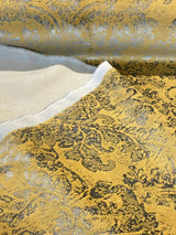 Daquan Gold Antique Velvet Latex Backed Upholstery Fabric - Gold Damask, 54" Width (1 Yard)