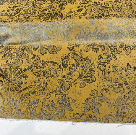 Daquan Gold Antique Velvet Latex Backed Upholstery Fabric - Gold Damask, 54" Width (1 Yard)