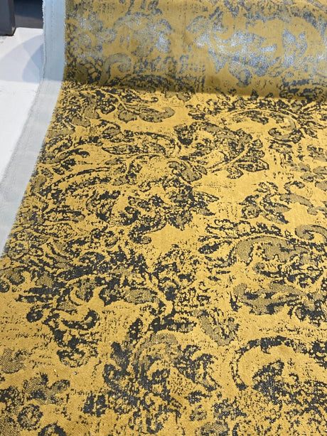 Daquan Gold Antique Velvet Latex Backed Upholstery Fabric - Gold Damask, 54" Width (1 Yard)