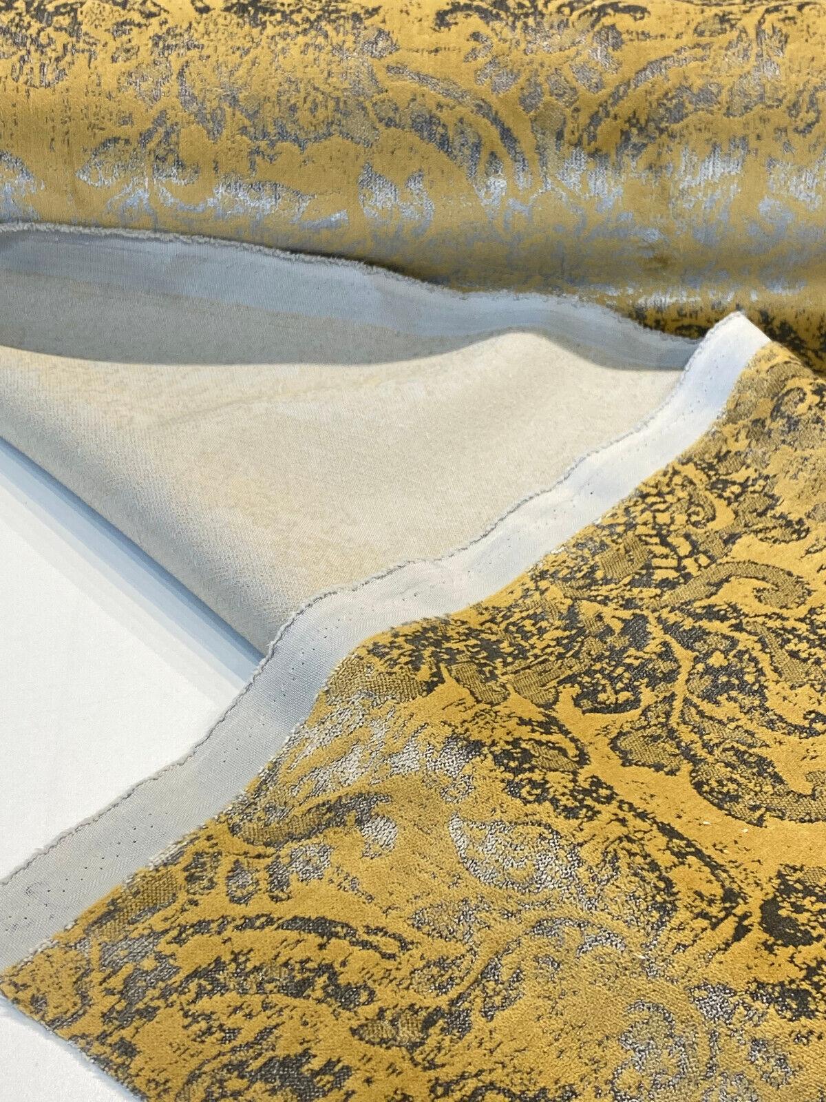 Daquan Gold Antique Velvet Latex Backed Upholstery Fabric - Gold Damask, 54" Width (1 Yard)
