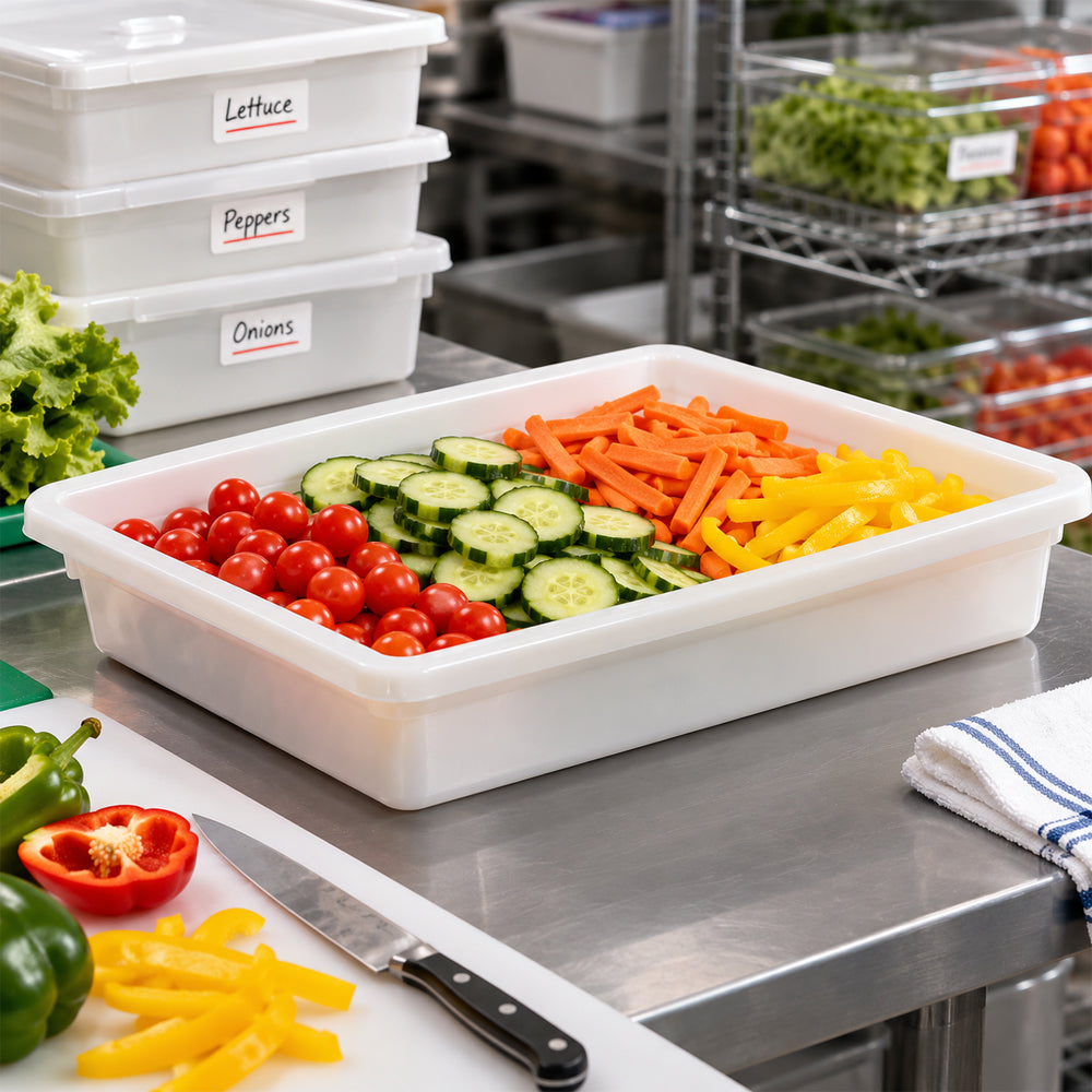 Winco White Polypropylene Food Storage Box, Full Size x 3" Deep