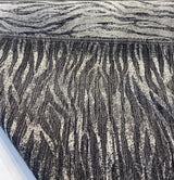 Burchellz Chenille Upholstery Fabric - Black Gray Off White Horizontal Pattern, 58" Width (1 Yard)