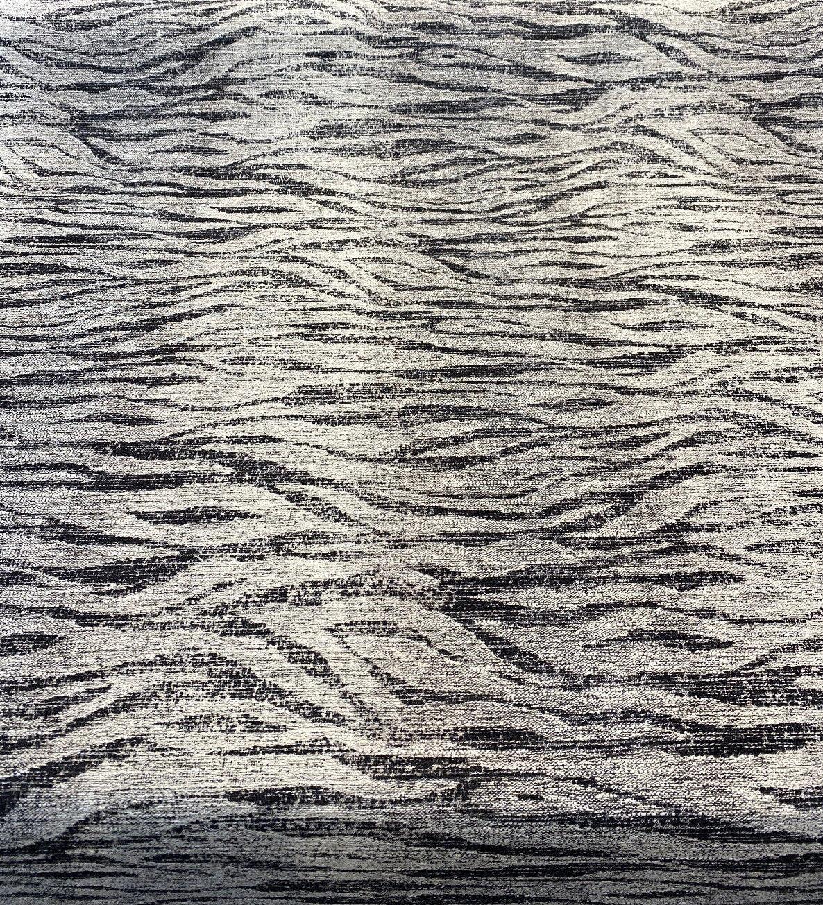 Burchellz Chenille Upholstery Fabric - Black Gray Off White Horizontal Pattern, 58" Width (1 Yard)