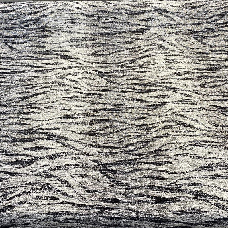 Burchellz Chenille Upholstery Fabric - Black Gray Off White Horizontal Pattern, 58" Width (1 Yard)
