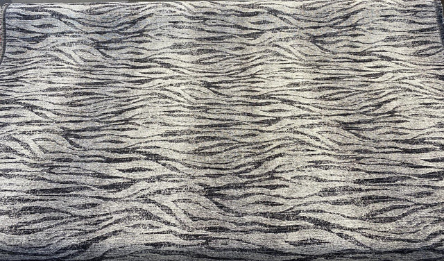 Burchellz Chenille Upholstery Fabric - Black Gray Off White Horizontal Pattern, 58" Width (1 Yard)