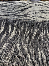 Burchellz Chenille Upholstery Fabric - Black Gray Off White Horizontal Pattern, 58" Width (1 Yard)