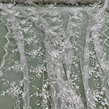1 Yard - Beaded Lace Fabric Embroidered on 100% Polyester Net Mesh - Ivory - 52"