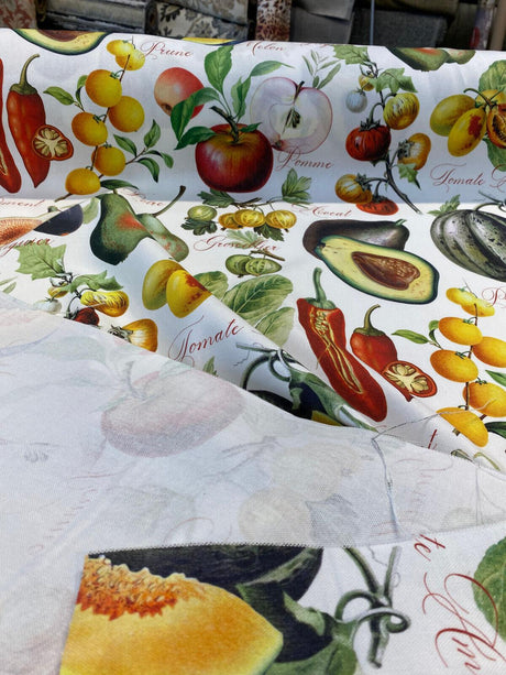 Sandy French Fruits Cotton Fabric - Multicolor Fruit Print, 54" Width (1 Yard)