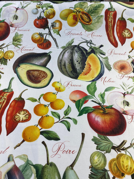 Sandy French Fruits Cotton Fabric - Multicolor Fruit Print, 54" Width (1 Yard)
