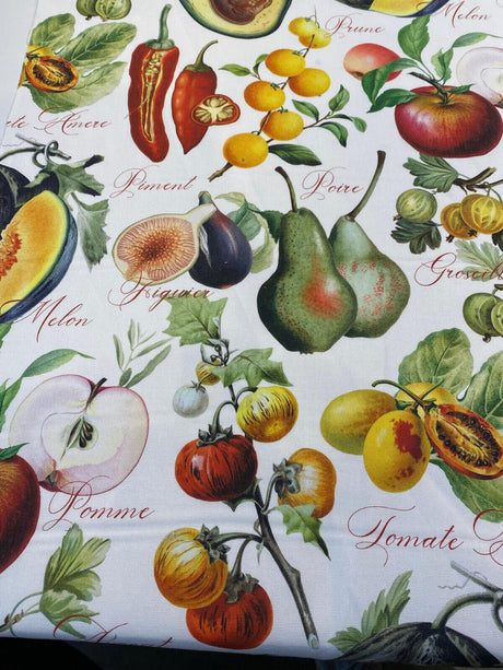 Sandy French Fruits Cotton Fabric - Multicolor Fruit Print, 54" Width (1 Yard)