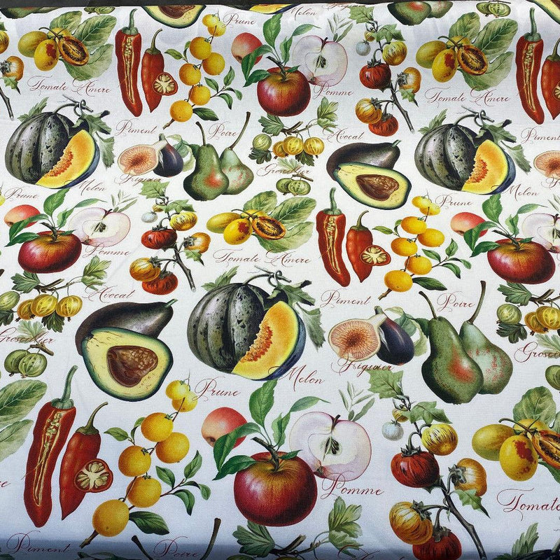 Sandy French Fruits Cotton Fabric - Multicolor Fruit Print, 54" Width (1 Yard)
